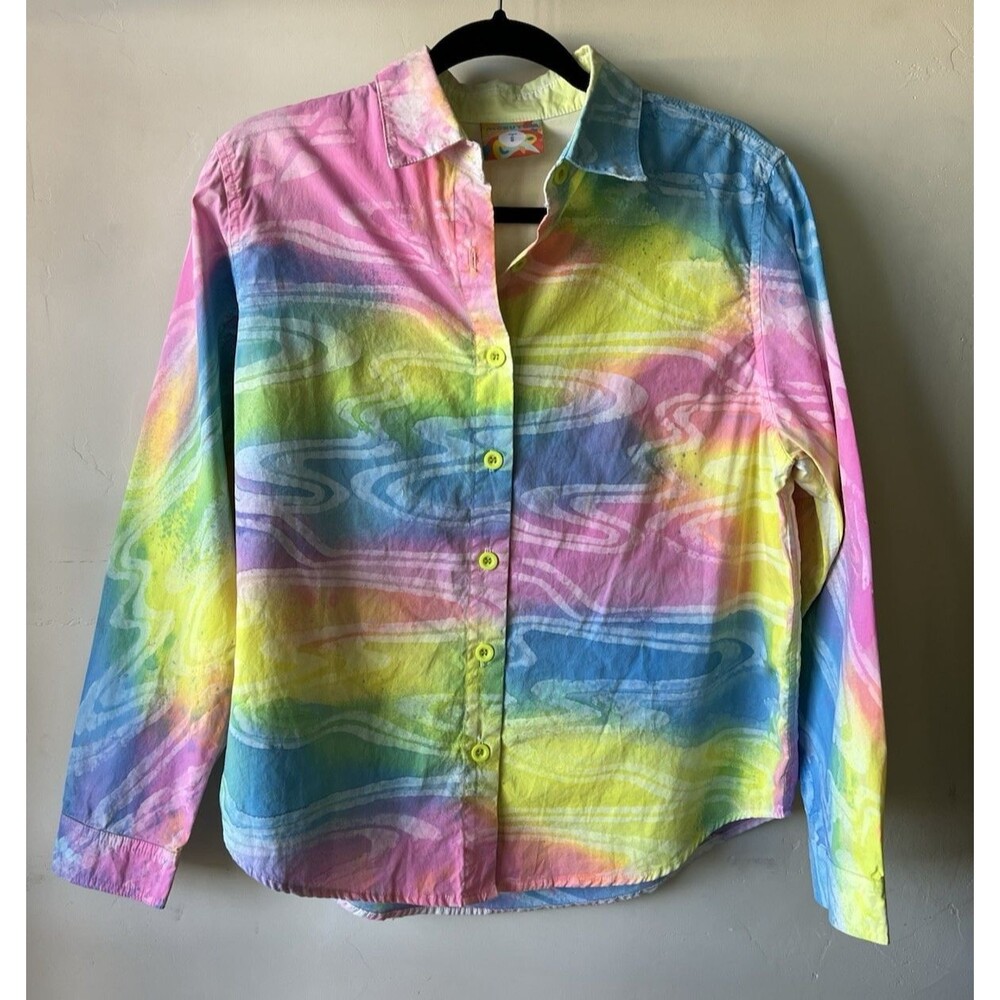 Mokuyobi Multicolor Abstract Cotton Collared Button-Up Shirt Long Sleeve Small